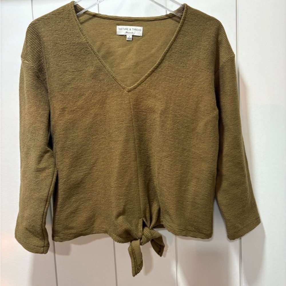 Madewell Texture & Thread Womens Size S Olive Green Long Sleeve Tie Front Shirt